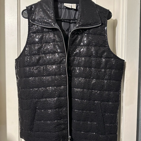 CHICOS Black sequin Size 2 puffer Vest, Women’s, - Picture 7 of 14